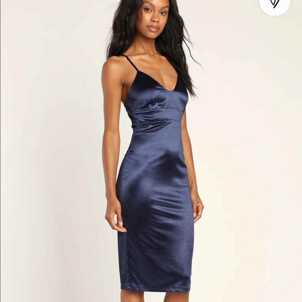 Lulus Navy Satin Dress